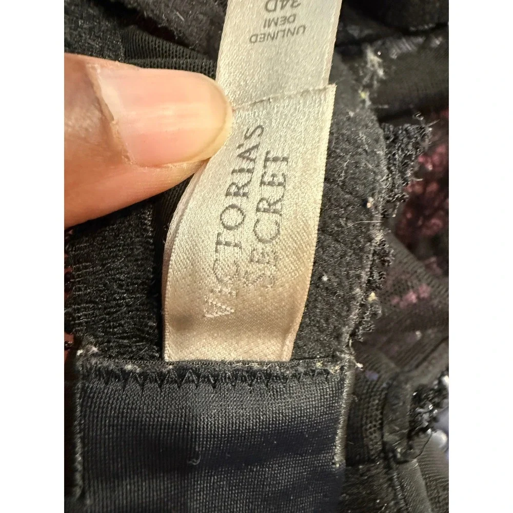 Victorias Secret‎ Black Floral Lace Unlined Demi Bra Underwire 34D